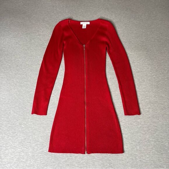 Macy’s Planet Gold Women’s Front Zip Ribbed Bodycon Dress - Picture 5 of 13